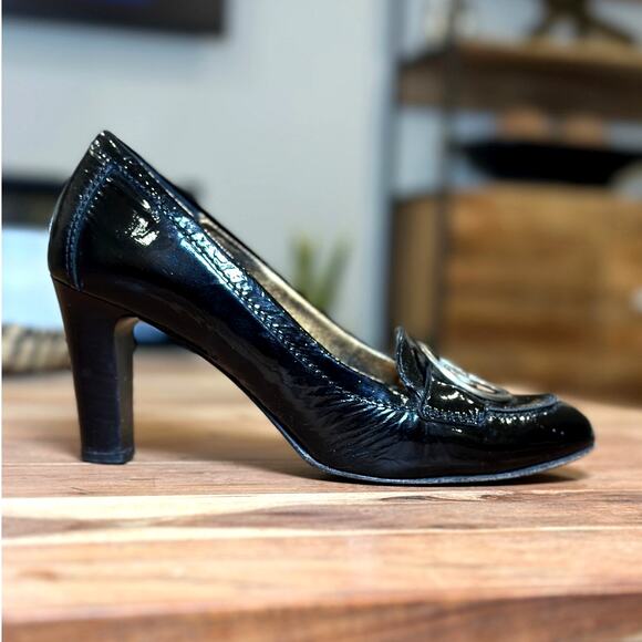 COACH | US 9.5 B | HANAH Gold Lined Black Patent Leather Pump 3-inch Heel A3848 - Picture 5 of 11